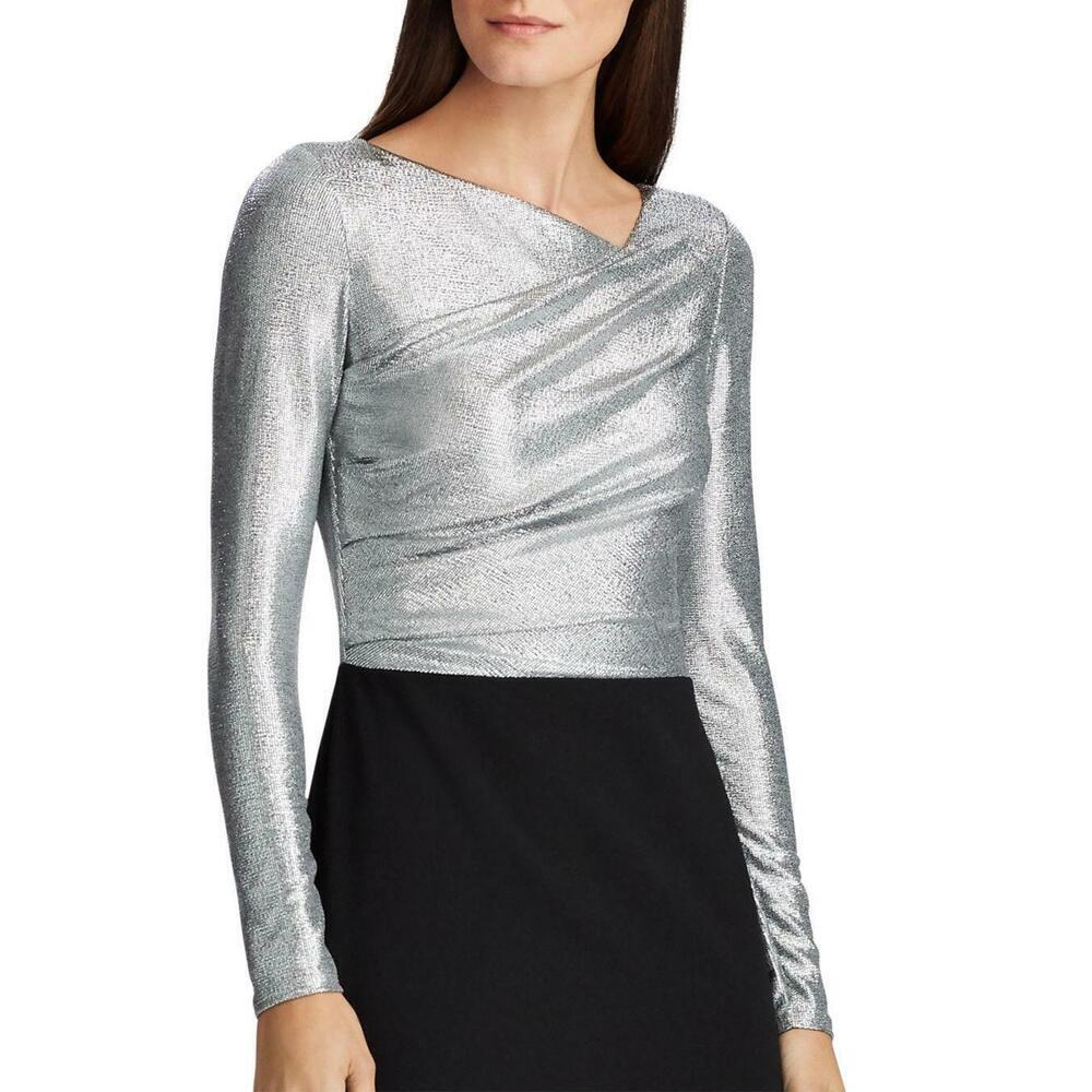 NEW! Ralph Lauren Women's 4 Metallic Layered-Look Long Sleeve Gown NWT $210 - Picture 3 of 3